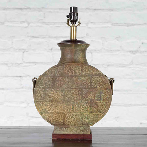 Vintage Bronze Han Style Table Lamp on Wooden Base-YN320-5. Asian & Chinese Furniture, Art, Antiques, Vintage Home Décor for sale at FEA Home