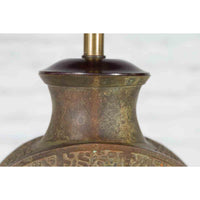 Vintage Bronze Han Style Table Lamp on Wooden Base