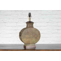 Vintage Bronze Han Style Table Lamp on Wooden Base