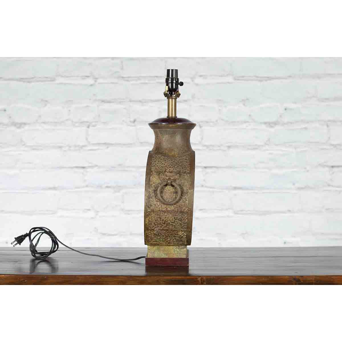 Vintage Bronze Han Style Table Lamp on Wooden Base-11. Asian &amp; Chinese Furniture, Art, Antiques, Vintage Home Décor for sale at FEA Home