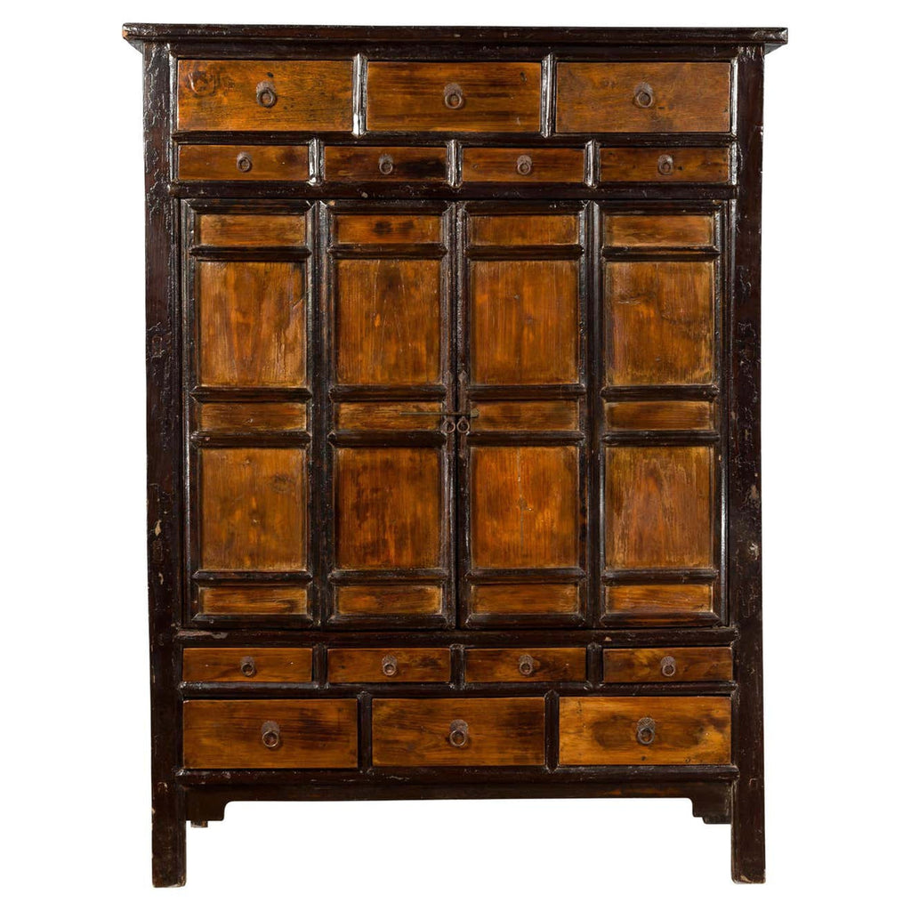 19th Century Chinese Qing Dynasty Armoire Cabinet with 14 Drawers and Two Doors