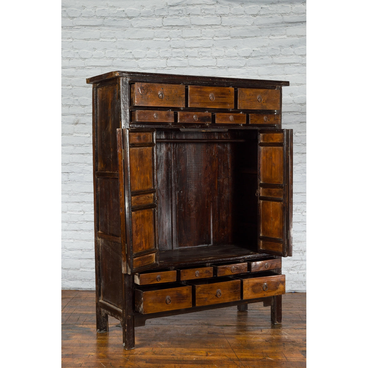 19th Century Chinese Qing Dynasty Armoire Cabinet with 14 Drawers and Two Doors-8. Asian &amp; Chinese Furniture, Art, Antiques, Vintage Home Décor for sale at FEA Home