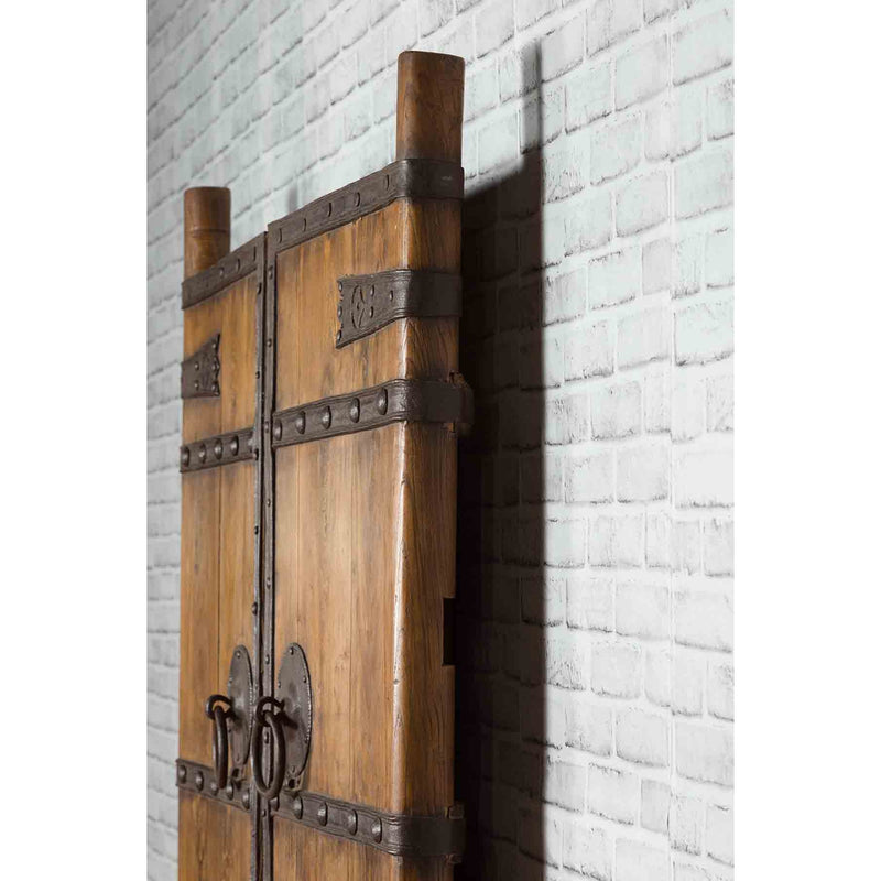 Pair of Chinese 19th Century Qing Dynasty Period Palace Doors with Iron Fittings