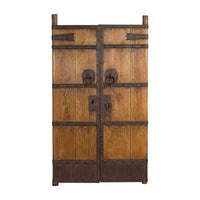 Pair of Chinese 19th Century Qing Dynasty Period Palace Doors with Iron Fittings