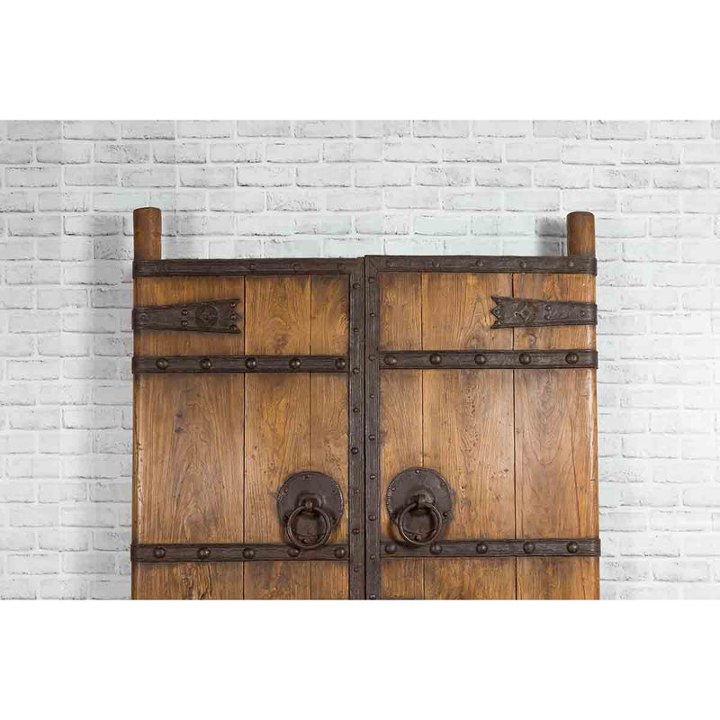 Pair of Chinese 19th Century Qing Dynasty Period Palace Doors with Iron Fittings