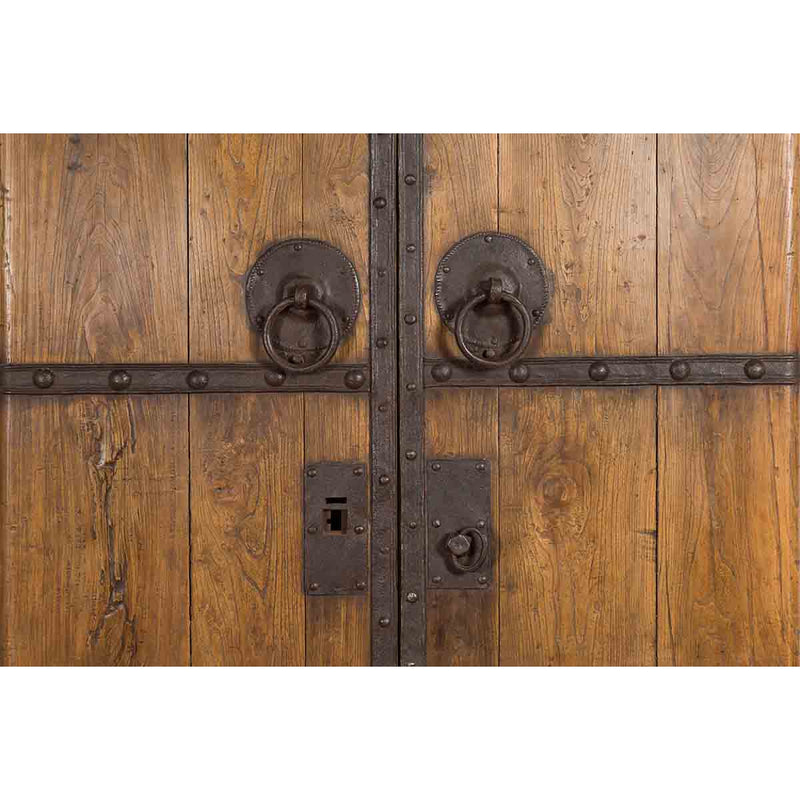Pair of Chinese 19th Century Qing Dynasty Period Palace Doors with Iron Fittings
