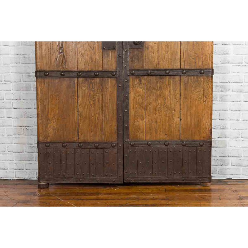 Pair of Chinese 19th Century Qing Dynasty Period Palace Doors with Iron Fittings