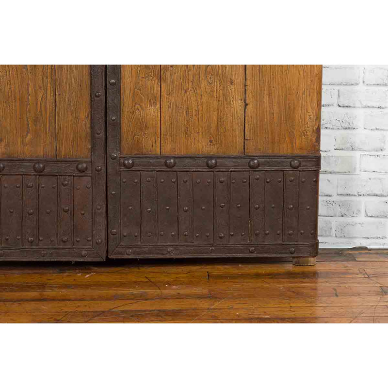 Pair of Chinese 19th Century Qing Dynasty Period Palace Doors with Iron Fittings