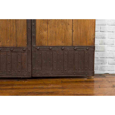 Pair of Chinese 19th Century Qing Dynasty Period Palace Doors with Iron Fittings