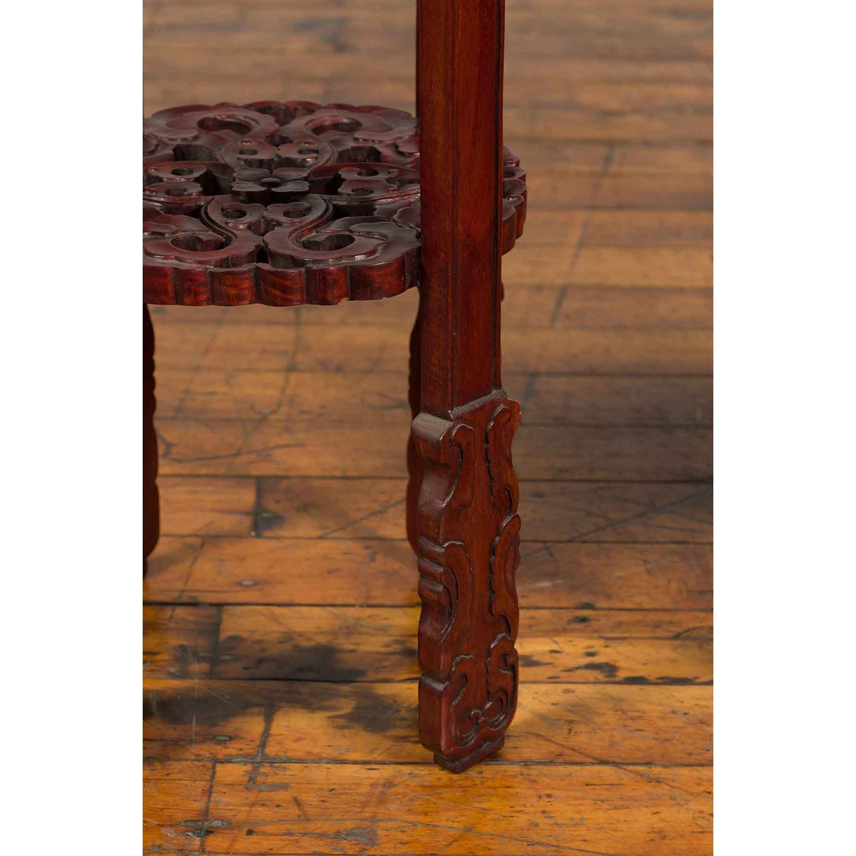Pair of Antique Chinese Carved Round Stands with Painted Floral and Bird Décor-14. Asian &amp; Chinese Furniture, Art, Antiques, Vintage Home Décor for sale at FEA Home