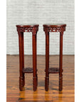 Pair of Antique Chinese Carved Round Stands with Painted Floral and Bird Décor-15. Asian & Chinese Furniture, Art, Antiques, Vintage Home Décor for sale at FEA Home