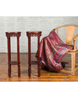 Pair of Antique Chinese Carved Round Stands with Painted Floral and Bird Décor-3. Asian & Chinese Furniture, Art, Antiques, Vintage Home Décor for sale at FEA Home