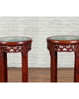 Pair of Antique Chinese Carved Round Stands with Painted Floral and Bird Décor-6. Asian & Chinese Furniture, Art, Antiques, Vintage Home Décor for sale at FEA Home