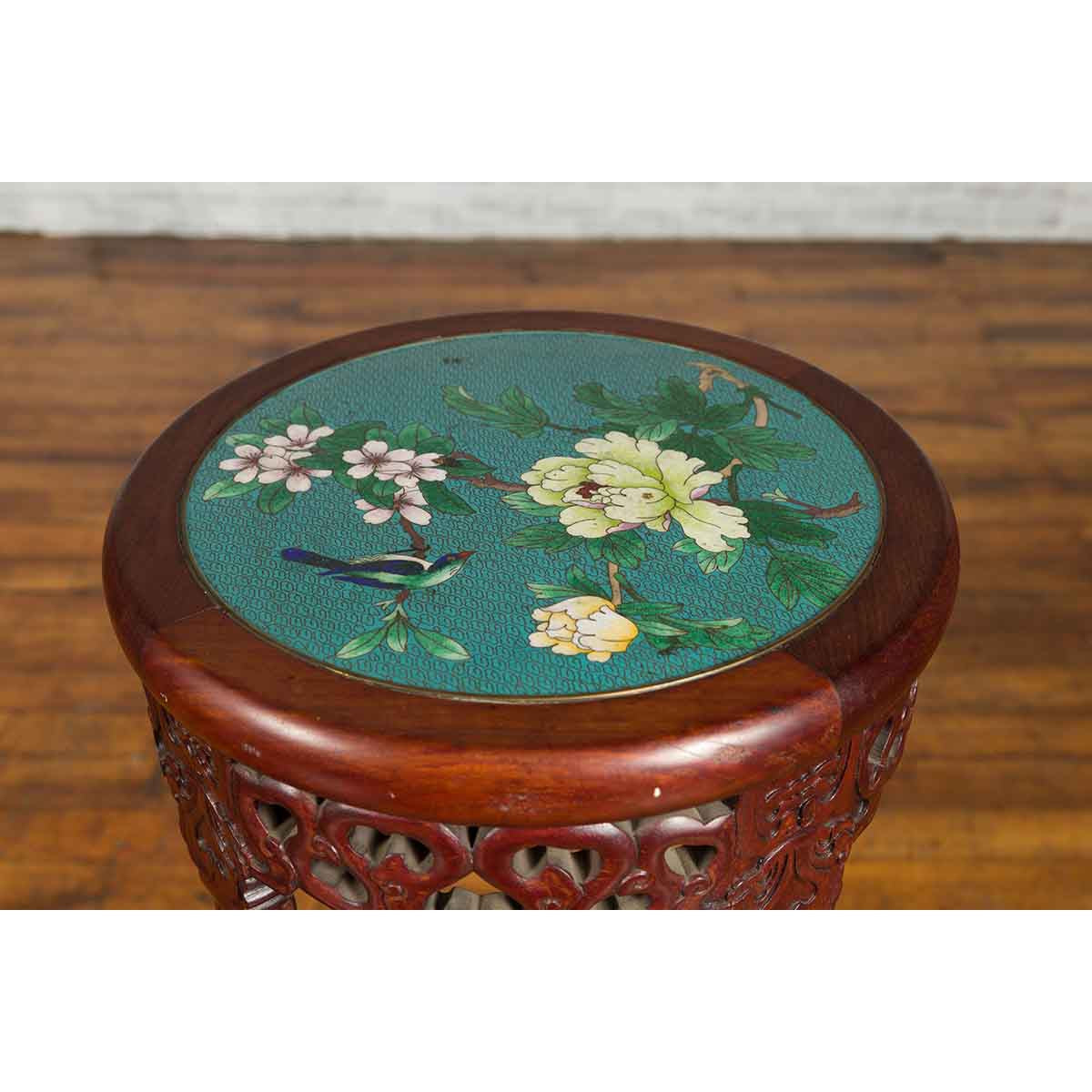 Pair of Antique Chinese Carved Round Stands with Painted Floral and Bird Décor-11. Asian &amp; Chinese Furniture, Art, Antiques, Vintage Home Décor for sale at FEA Home