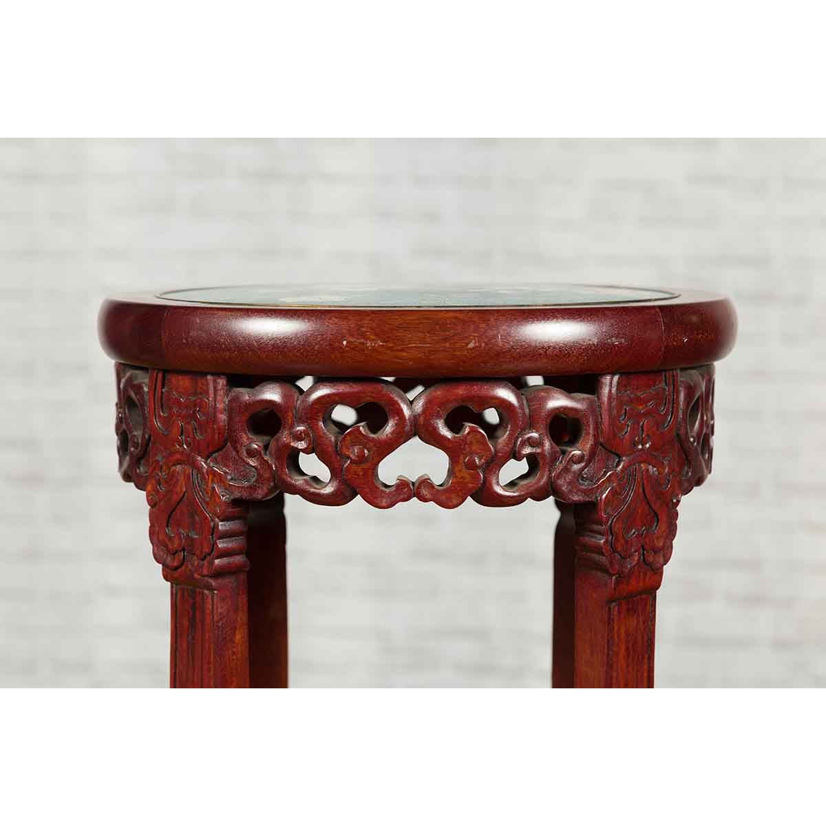 Pair of Antique Chinese Carved Round Stands with Painted Floral and Bird Décor-9. Asian &amp; Chinese Furniture, Art, Antiques, Vintage Home Décor for sale at FEA Home