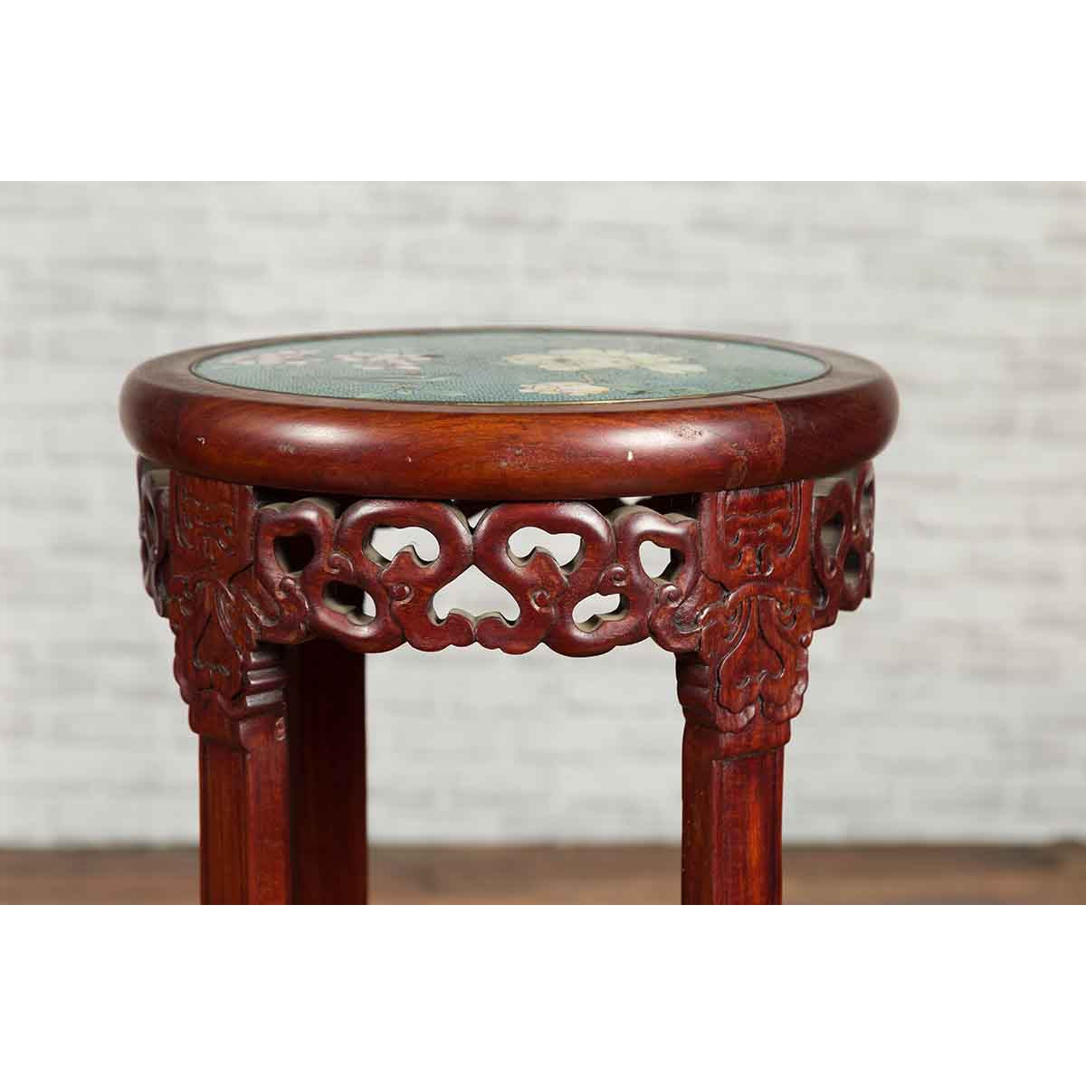Pair of Antique Chinese Carved Round Stands with Painted Floral and Bird Décor-10. Asian &amp; Chinese Furniture, Art, Antiques, Vintage Home Décor for sale at FEA Home
