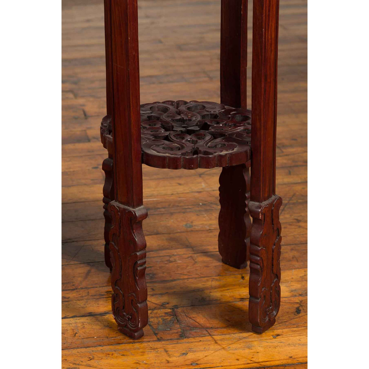 Pair of Antique Chinese Carved Round Stands with Painted Floral and Bird Décor-13. Asian &amp; Chinese Furniture, Art, Antiques, Vintage Home Décor for sale at FEA Home