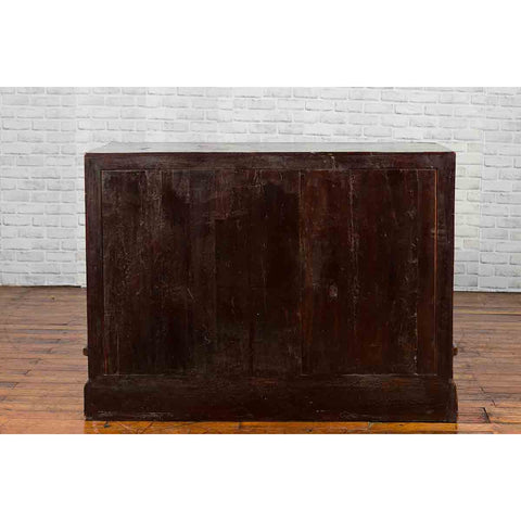 Chinese 19th Century Dark Brown Lacquered Sideboard with Hand Painted Motifs-YN3268-15. Asian & Chinese Furniture, Art, Antiques, Vintage Home Décor for sale at FEA Home