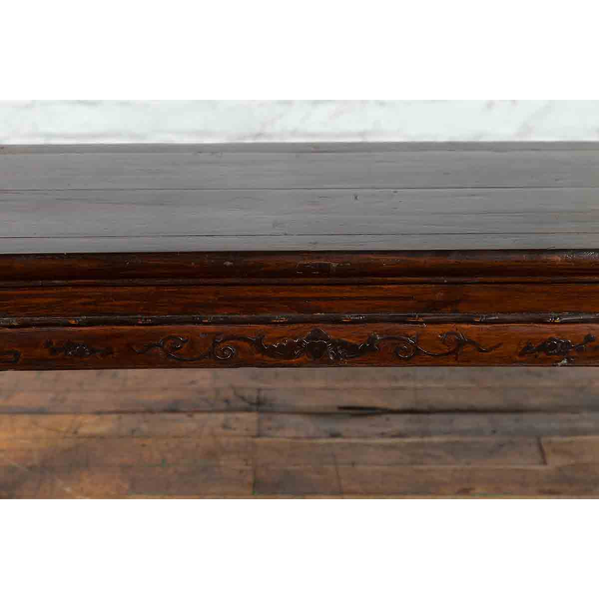 Chinese Brown Side Table from the Qing Dynasty with Foliage-Carved Motifs-5. Asian &amp; Chinese Furniture, Art, Antiques, Vintage Home Décor for sale at FEA Home