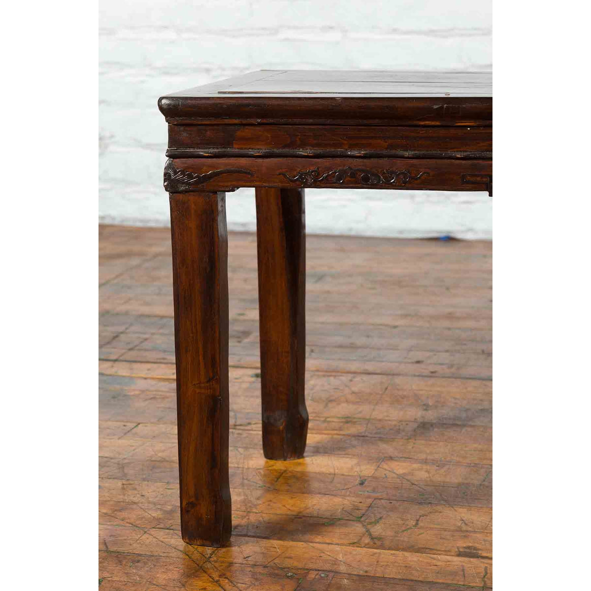 Chinese Brown Side Table from the Qing Dynasty with Foliage-Carved Motifs-7. Asian &amp; Chinese Furniture, Art, Antiques, Vintage Home Décor for sale at FEA Home
