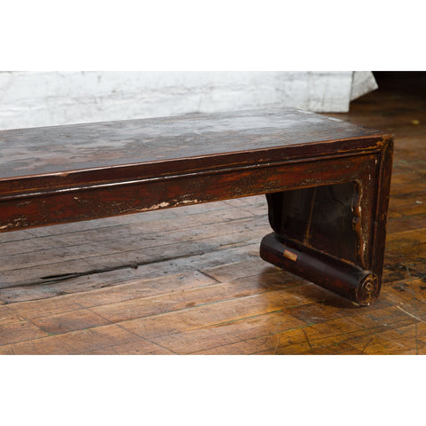19th Century Chinese Qing Dynasty Low Waterfall Style Prayer Table with Patina