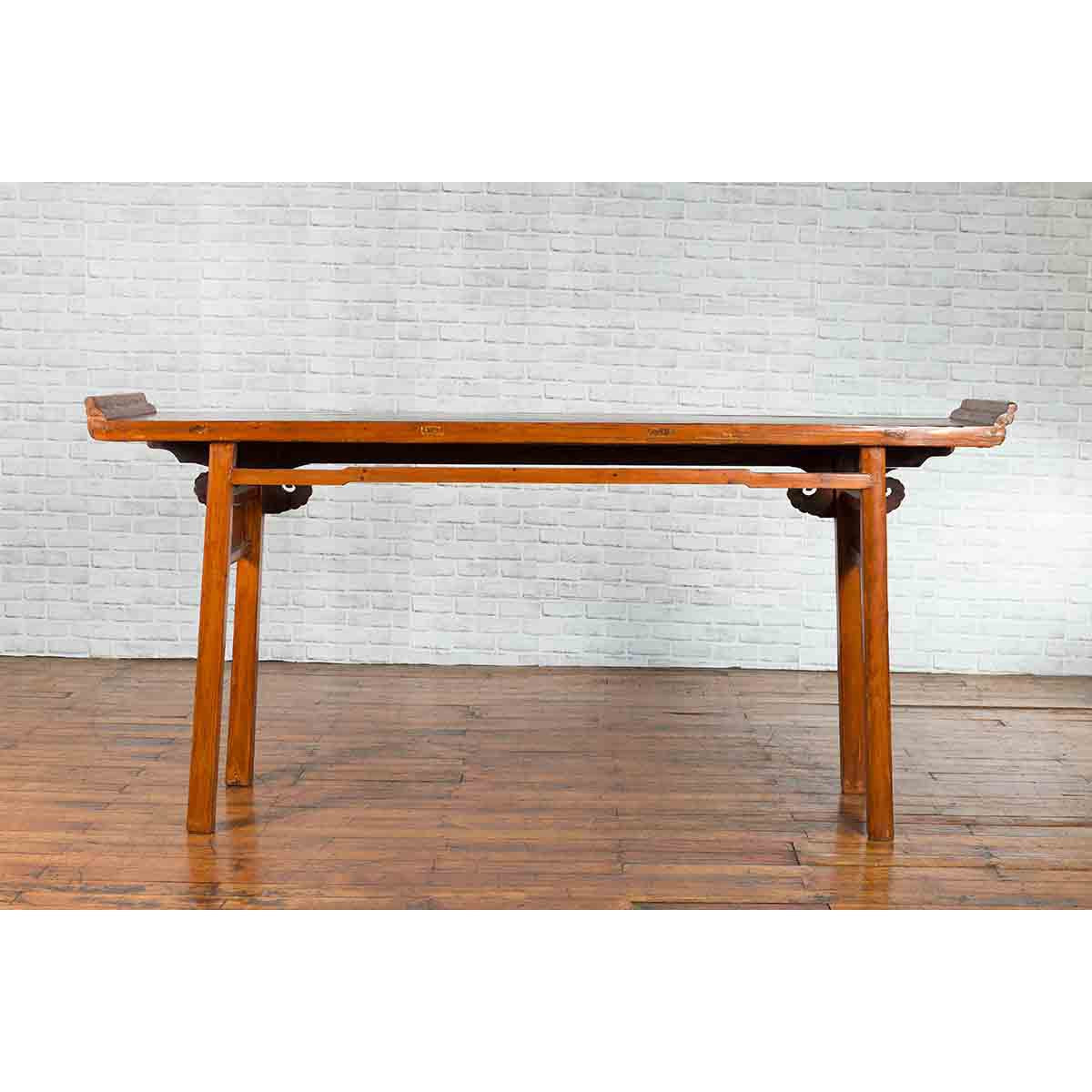 Chinese Qing Dynasty Elmwood Altar Console Table with Cloudy Scroll Motifs-12. Asian &amp; Chinese Furniture, Art, Antiques, Vintage Home Décor for sale at FEA Home
