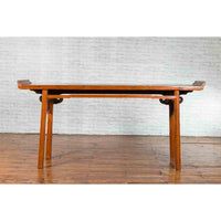 Chinese Qing Dynasty Elmwood Altar Console Table with Cloudy Scroll Motifs