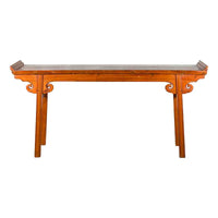 Chinese Qing Dynasty Elmwood Altar Console Table with Cloudy Scroll Motifs