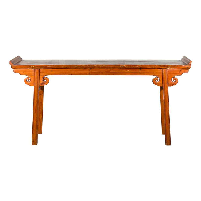Chinese Qing Dynasty Elmwood Altar Console Table with Cloudy Scroll Motifs-YN3276-1. Asian & Chinese Furniture, Art, Antiques, Vintage Home Décor for sale at FEA Home