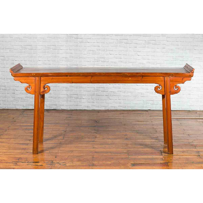 Chinese Qing Dynasty Elmwood Altar Console Table with Cloudy Scroll Motifs-YN3276-2. Asian & Chinese Furniture, Art, Antiques, Vintage Home Décor for sale at FEA Home