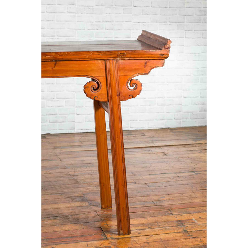 Chinese Qing Dynasty Elmwood Altar Console Table with Cloudy Scroll Motifs-YN3276-4. Asian & Chinese Furniture, Art, Antiques, Vintage Home Décor for sale at FEA Home