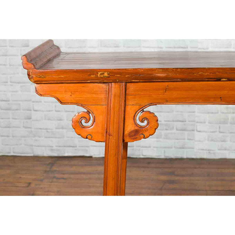 Chinese Qing Dynasty Elmwood Altar Console Table with Cloudy Scroll Motifs-YN3276-5. Asian & Chinese Furniture, Art, Antiques, Vintage Home Décor for sale at FEA Home