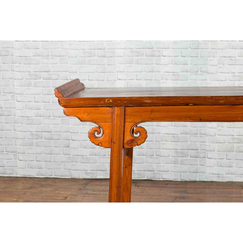 Chinese Qing Dynasty Elmwood Altar Console Table with Cloudy Scroll Motifs-YN3276-6. Asian & Chinese Furniture, Art, Antiques, Vintage Home Décor for sale at FEA Home