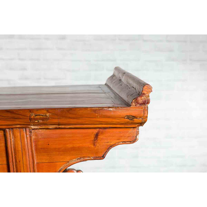 Chinese Qing Dynasty Elmwood Altar Console Table with Cloudy Scroll Motifs-YN3276-7. Asian & Chinese Furniture, Art, Antiques, Vintage Home Décor for sale at FEA Home