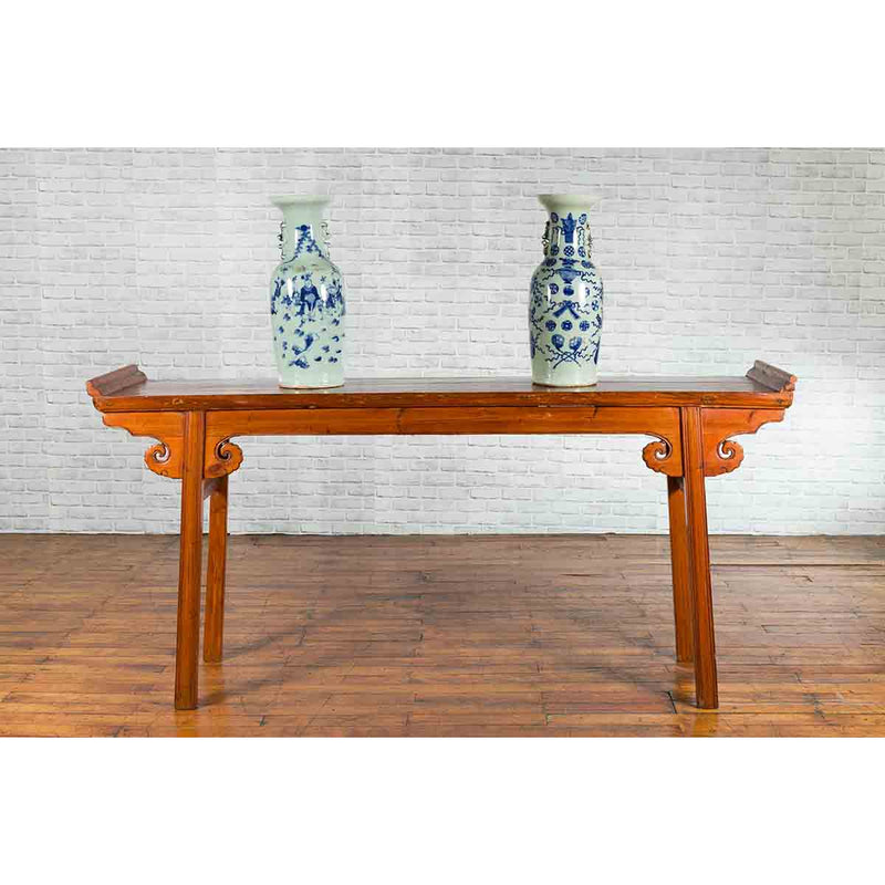 Chinese Qing Dynasty Elmwood Altar Console Table with Cloudy Scroll Motifs-YN3276-8. Asian & Chinese Furniture, Art, Antiques, Vintage Home Décor for sale at FEA Home
