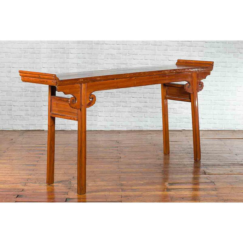 Chinese Qing Dynasty Elmwood Altar Console Table with Cloudy Scroll Motifs-YN3276-9. Asian & Chinese Furniture, Art, Antiques, Vintage Home Décor for sale at FEA Home