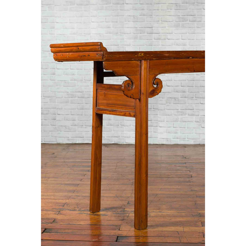 Chinese Qing Dynasty Elmwood Altar Console Table with Cloudy Scroll Motifs-YN3276-10. Asian & Chinese Furniture, Art, Antiques, Vintage Home Décor for sale at FEA Home