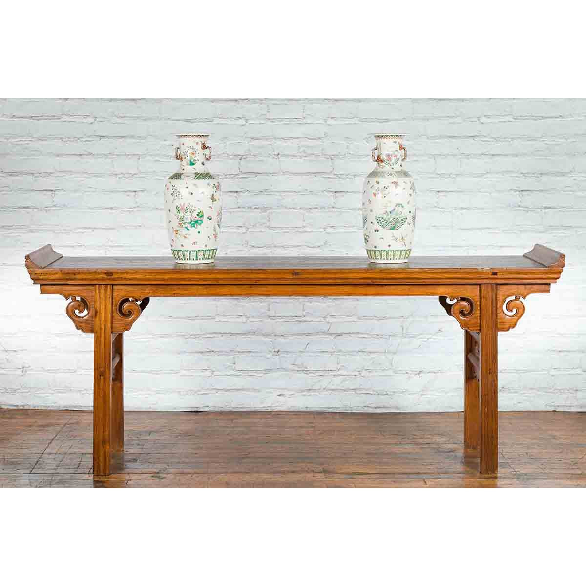 Chinese Qing Dynasty Wooden Altar Console Table with Cloudy Scroll Motifs-4. Asian &amp; Chinese Furniture, Art, Antiques, Vintage Home Décor for sale at FEA Home