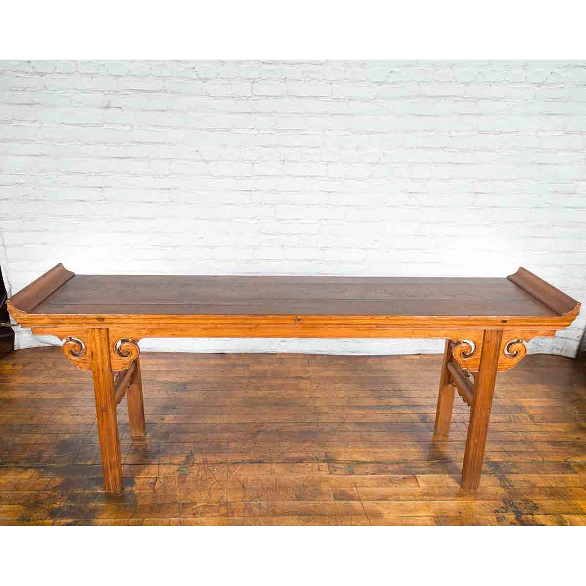 Chinese Qing Dynasty Wooden Altar Console Table with Cloudy Scroll Motifs-10. Asian &amp; Chinese Furniture, Art, Antiques, Vintage Home Décor for sale at FEA Home