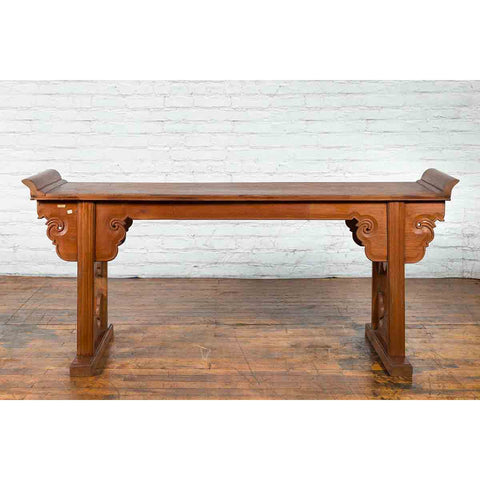Qing Dynasty 19th Century Chinese Altar Console Table with Carved Cloudy Motifs-9. Asian & Chinese Furniture, Art, Antiques, Vintage Home Décor for sale at FEA Home