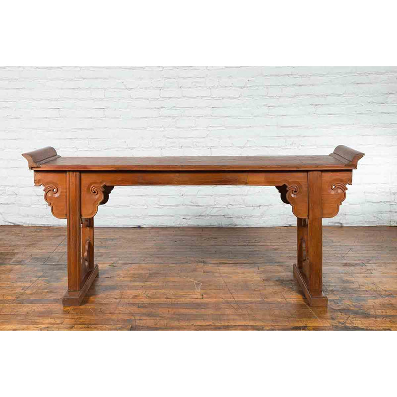 Qing Dynasty 19th Century Chinese Altar Console Table with Carved Cloudy Motifs-4. Asian & Chinese Furniture, Art, Antiques, Vintage Home Décor for sale at FEA Home
