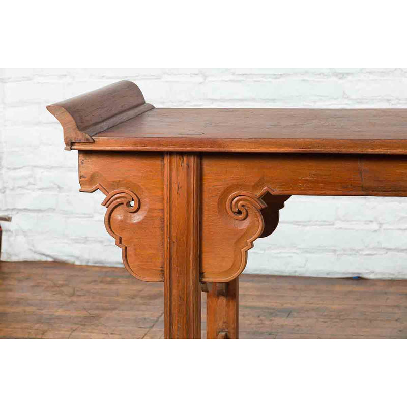 Qing Dynasty 19th Century Chinese Altar Console Table with Carved Cloudy Motifs-11. Asian & Chinese Furniture, Art, Antiques, Vintage Home Décor for sale at FEA Home