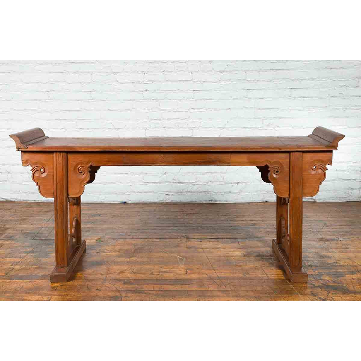 Qing Dynasty 19th Century Chinese Altar Console Table with Carved Cloudy Motifs-3. Asian &amp; Chinese Furniture, Art, Antiques, Vintage Home Décor for sale at FEA Home