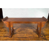 Qing Dynasty 19th Century Chinese Altar Console Table with Carved Cloudy Motifs