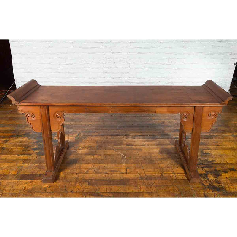 Qing Dynasty 19th Century Chinese Altar Console Table with Carved Cloudy Motifs-5. Asian & Chinese Furniture, Art, Antiques, Vintage Home Décor for sale at FEA Home
