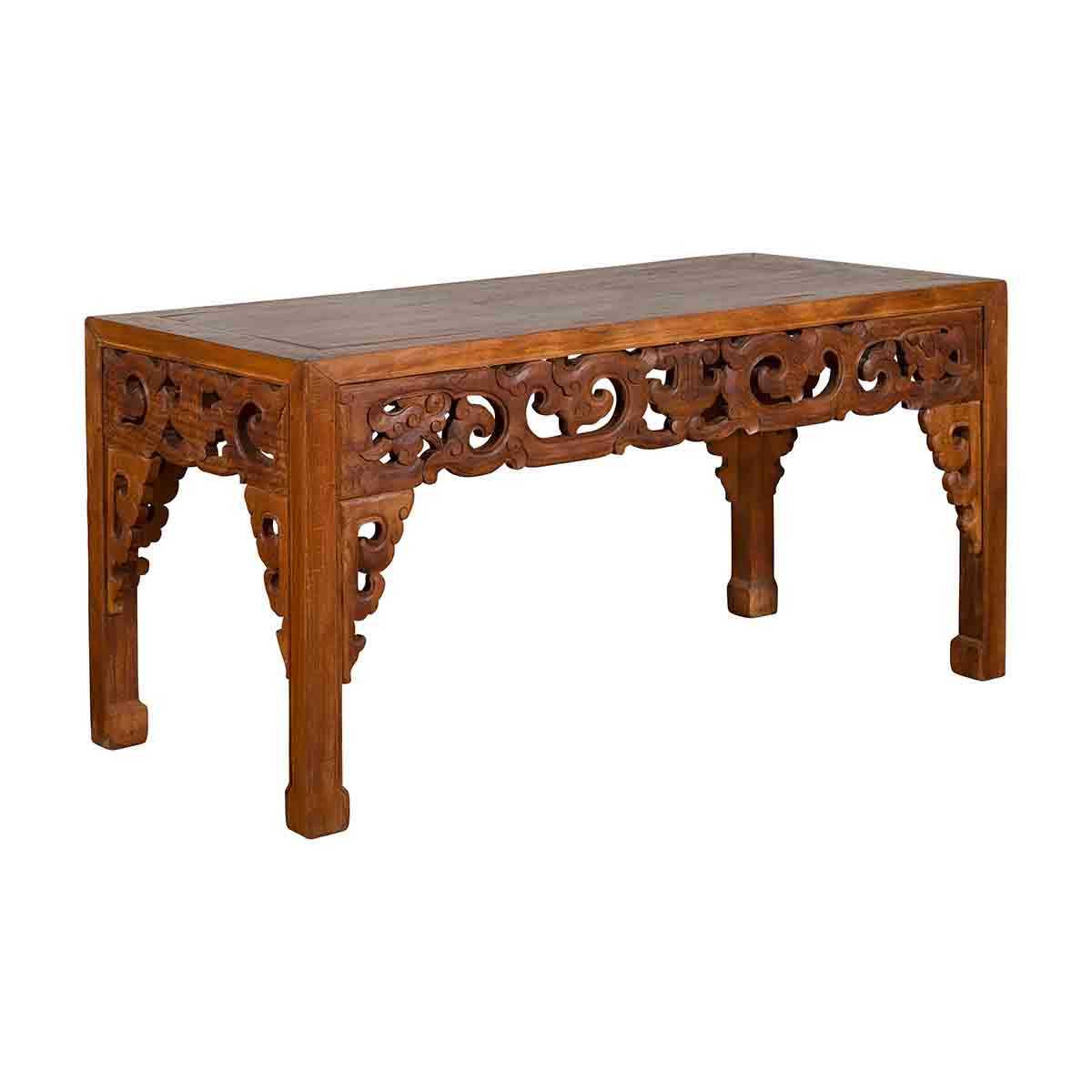 Chinese Antique Low Side Table with Cloud-Carved Apron and Horsehoof Feet-1. Asian & Chinese Furniture, Art, Antiques, Vintage Home Décor for sale at FEA Home