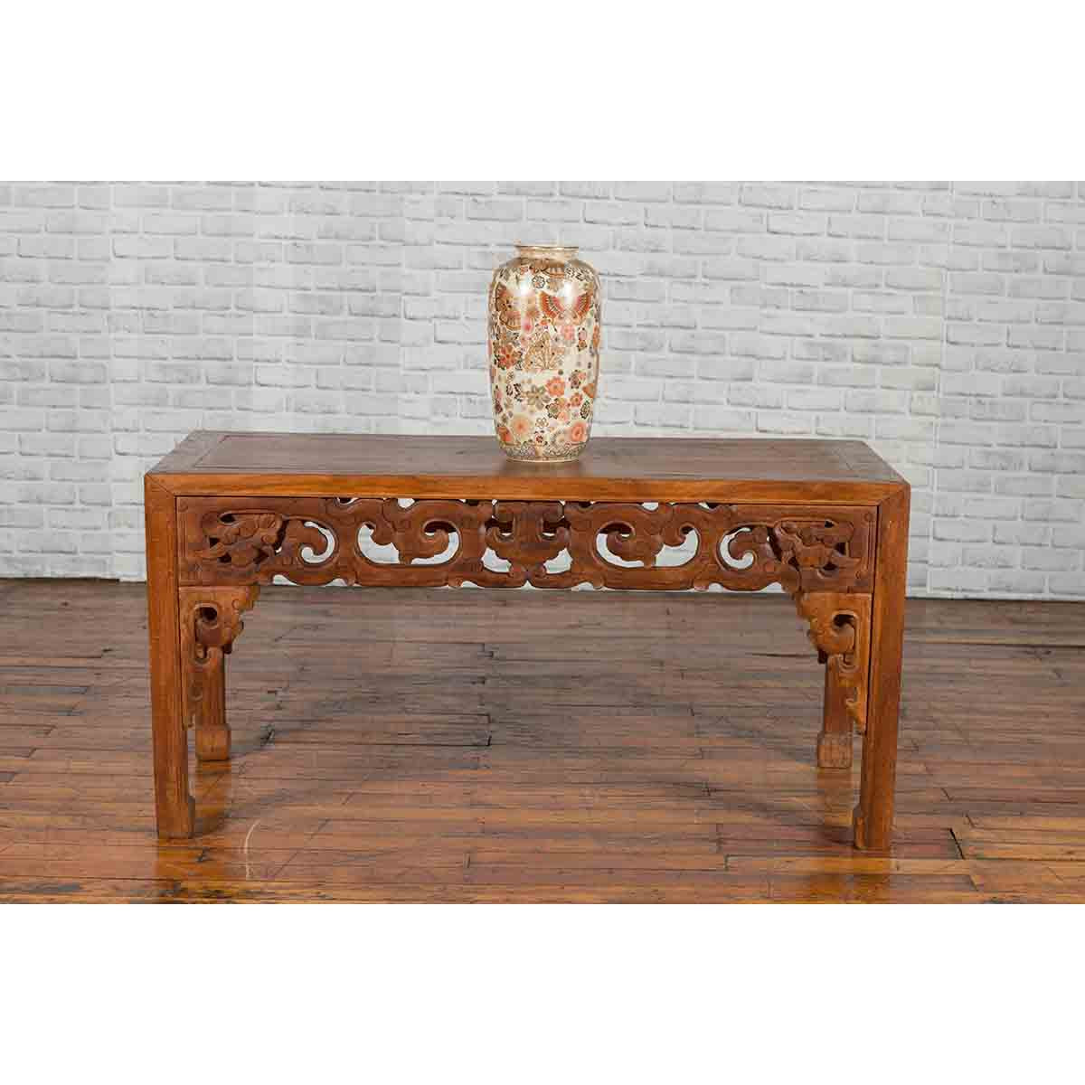 Chinese Antique Low Side Table with Cloud-Carved Apron and Horsehoof Feet-5. Asian &amp; Chinese Furniture, Art, Antiques, Vintage Home Décor for sale at FEA Home