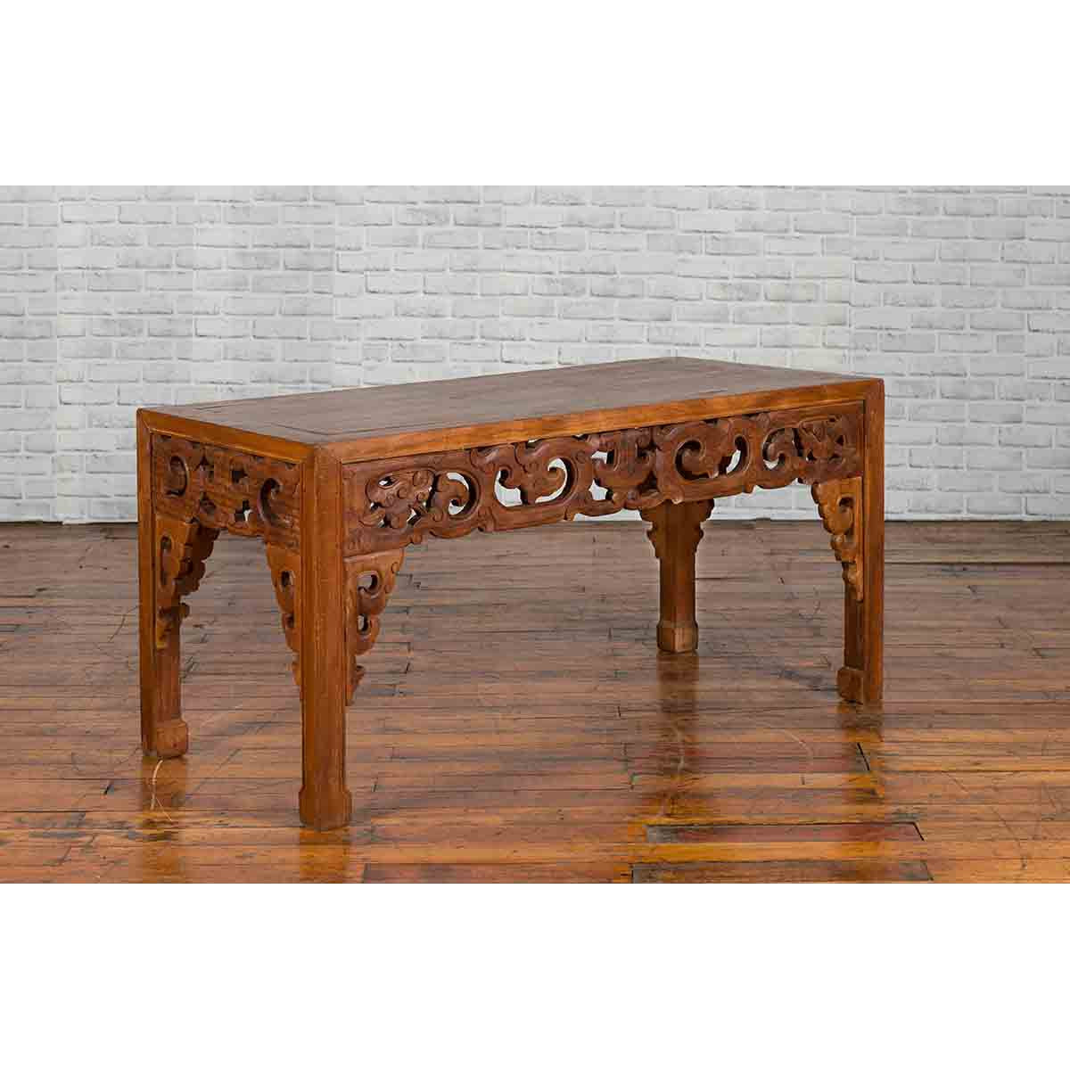 Chinese Antique Low Side Table with Cloud-Carved Apron and Horsehoof Feet-2. Asian & Chinese Furniture, Art, Antiques, Vintage Home Décor for sale at FEA Home