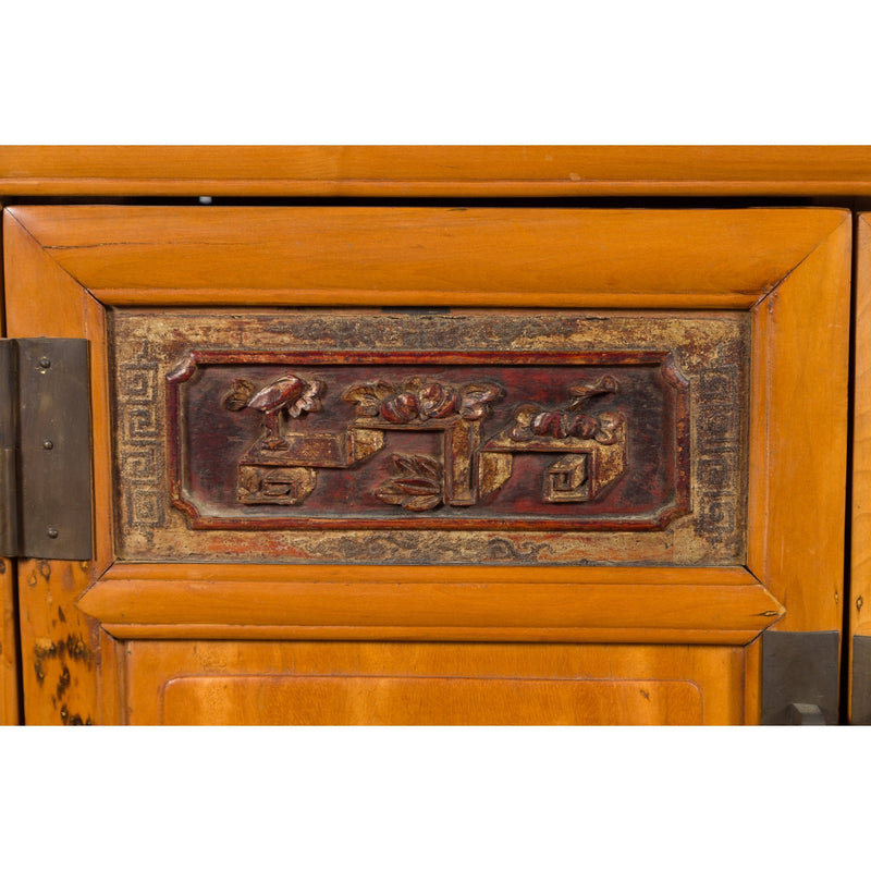 Chinese Antique Elmwood Side Cabinet with Carved Panels and Hidden Drawers - Antique Chinese and Vintage Asian Furniture for Sale at FEA Home