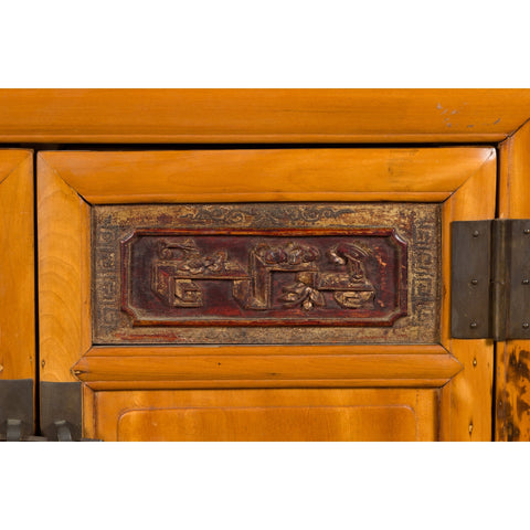 Chinese Antique Elmwood Side Cabinet with Carved Panels and Hidden Drawers - Antique Chinese and Vintage Asian Furniture for Sale at FEA Home